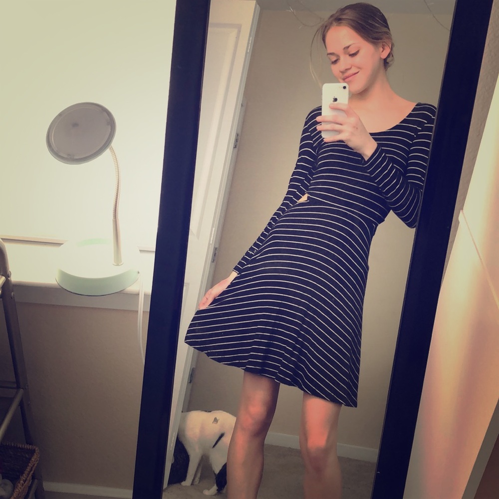 Stripped fitted long sleeve dress with cutouts